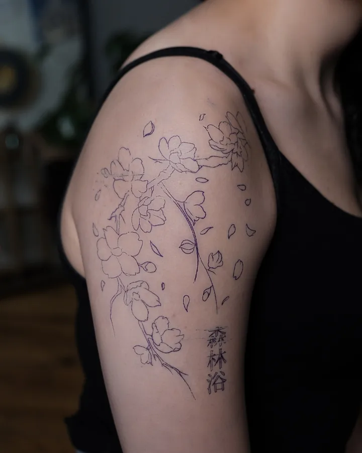 The same sakura piece as a stencil on the skin, before the needle