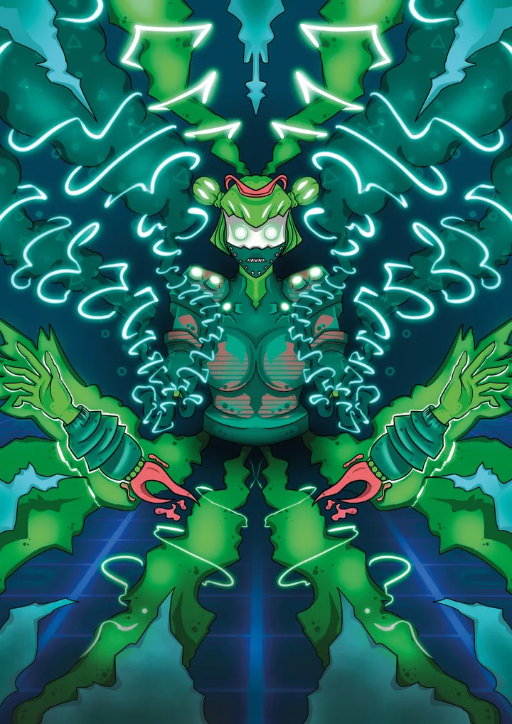 Rocket, the green mech in the leaves